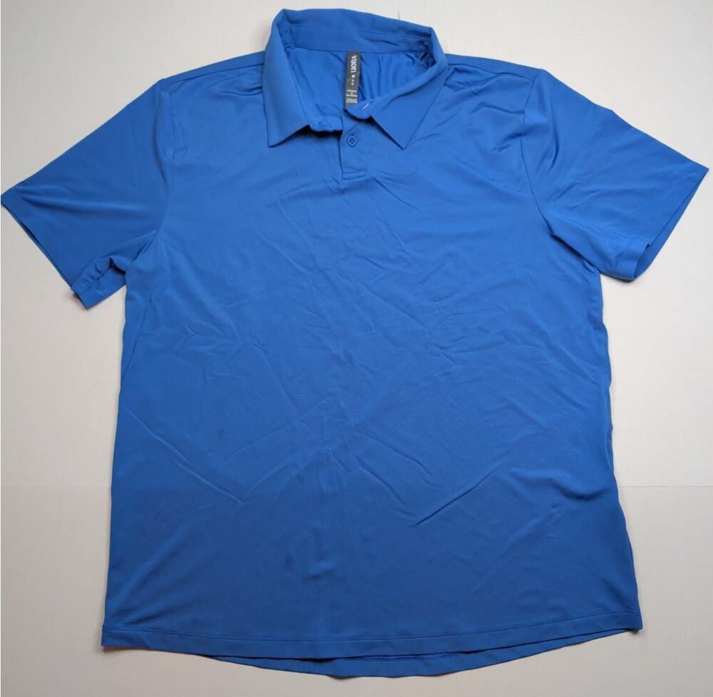 Vuori Women's Pose Fitted Polo Top Short Sleeve Size M Blue Stretch